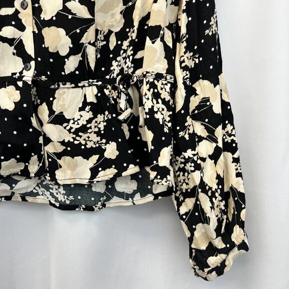 H&M Womens Multicolor Floral Long Sleeve Cinch Waist V-Neck Blouse Top Size 4 - Picture 8 of 10